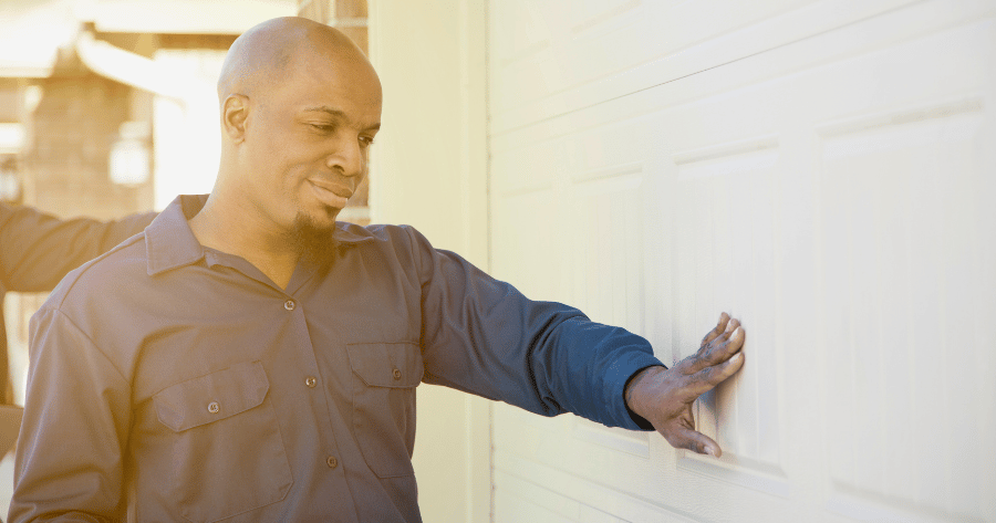 Insurance agent checking a home's security
