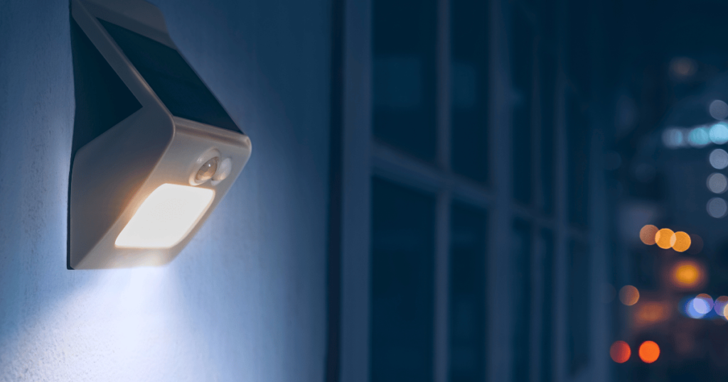 Outdoor motion sensor lights securing a front entrance